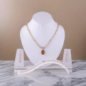 Beaded Citrine Sterling Silver Jewelry Set, Necklace, Bracelet & Earrings